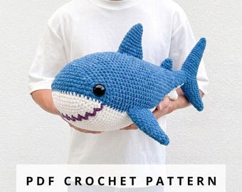Shark & Whale Shark Crochet Pattern PDF, Big Eye Amigurumi Plushie Toy, Easy Beginner Ocean Animal Stuffed DIY Gift Tutorial
