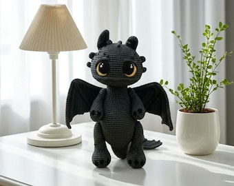 Haakpatroon tandenloos pdf – Fantasy Dragon amigurumi-pluche | Zelfstudie knuffelspeelgoed |  Fantasy Black Dragon-knuffel DIY-handleiding
