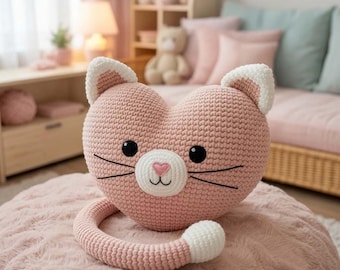 Cat Pillow Crochet Pattern PDF, Plush Kitty Pillow, Animal Amigurumi Cushion, Bunny Bear, Daisy Flower, Butterfly Nursery Decor
