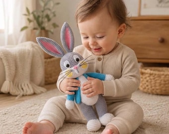 Crochet Bunny Pattern PDF, Amigurumi Rabbit Toy, Long Eared Plushie, Bunny Doll with Outfit, Easter Crochet Gift, Beginner DIY