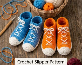Crochet Sneaker Slippers Pattern PDF | Easy Beginner House Shoes | Step-by-Step Tutorial with Photos | Cozy Slipper Socks | Multiple Sizes