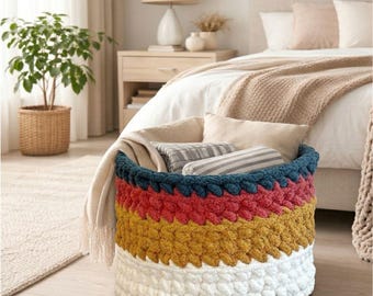 Chunky XL Crochet Basket Pattern PDF | 9mm Cotton Cord | Extra Large Storage Basket | Toy & Blanket Basket | Modern Home Decor