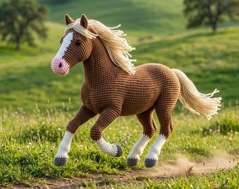 Horse Crochet Pattern PDF, Realistic Amigurumi Horse, American Paint Pony, Farm Animal Plush, Beginner DIY Tutorial, Saddle & Bridle
