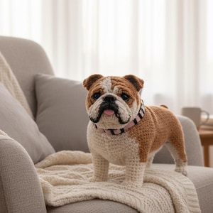 Patrón de crochet de bulldog en PDF, tutorial de amigurumi de cachorro, juguete de peluche, descarga instantánea.