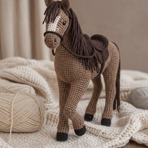 Patrón de caballo amigurumi de crochet: Animal de granja de costura baja (Patrón PDF)