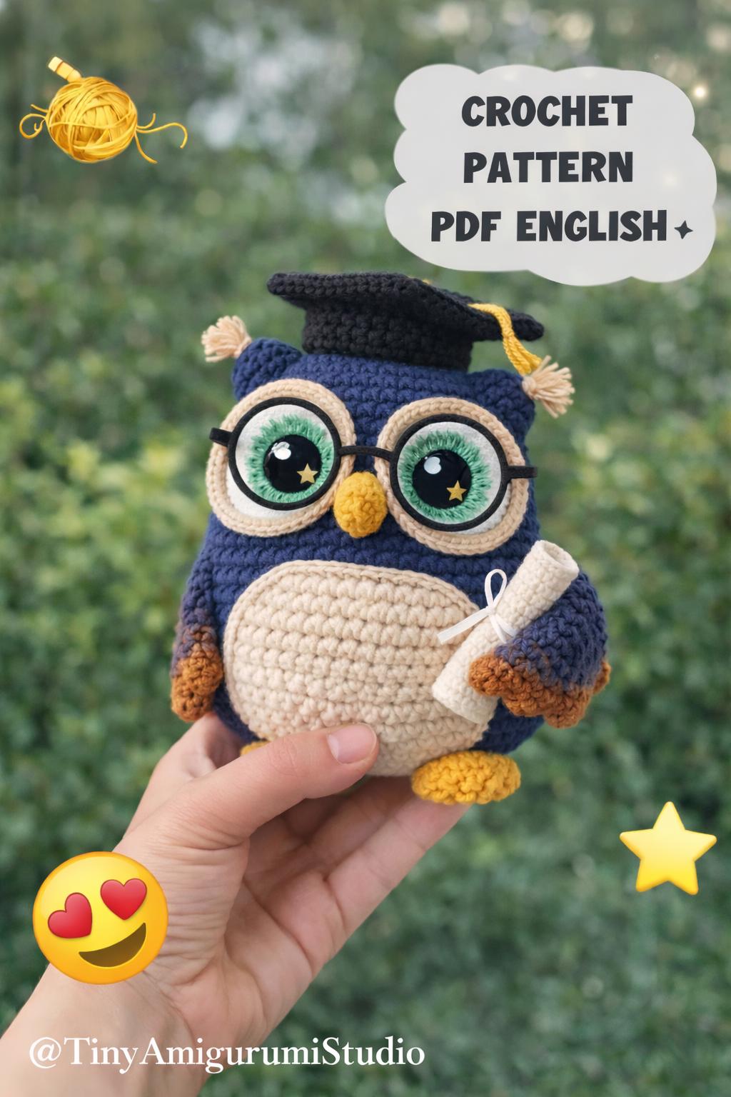 Crochet Graduation Owl Pattern &bull; Amigurumi Plush with Cap (PDF Download)