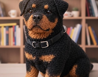 Padrão de crochê de Rottweiler em PDF, tutorial de cachorrinho amigurumi, cachorro de pelúcia sentado, download instantâneo