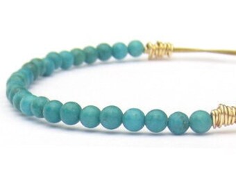 Eco-Friendly Beaded Bangle Bracelet // Turquoise Gold Bracelet // Guitar String Jewelry // Bridesmaid Gift // Recycle Jewelry / Music Sister