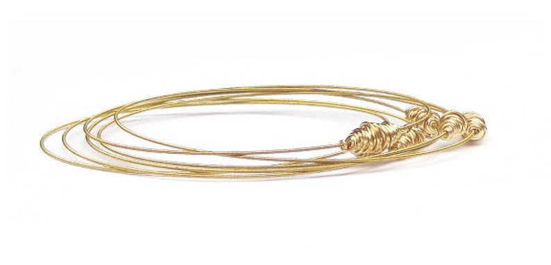 Bangle Bracelet Stack // Set of 9 Bracelets // Guitar String Bracelets // Thin Gold Bracelets // Eco-Friendly Jewelry // Stacking Bangles image 4