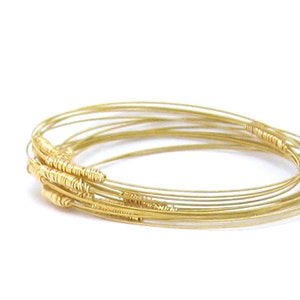 Bangle Bracelet Stack // Set of 9 Bracelets // Guitar String Bracelets // Thin Gold Bracelets // Eco-Friendly Jewelry // Stacking Bangles image 1