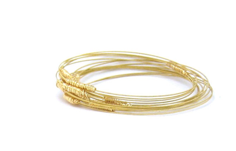Bangle Bracelet Stack // Set of 9 Bracelets // Guitar String Bracelets // Thin Gold Bracelets // Eco-Friendly Jewelry // Stacking Bangles image 1