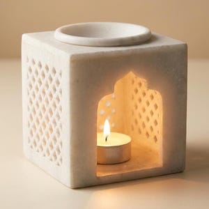 White Marble Candle Holder and Oil Burner, Handmade Luxury Aromatherapy Diffuser, Mother's Day Gift for Mom, Spa Home Decor, Tealight Holder