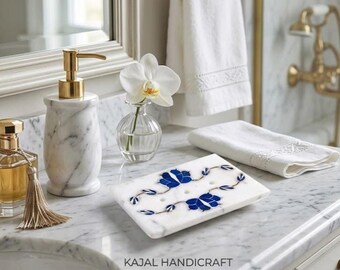 Marble Soap Dish, Handmade Marble Soap Holder with Pietra Dura Inlay, Bathroom Soap Dish, Luxury Bathroom Decor, Housewarming Gift