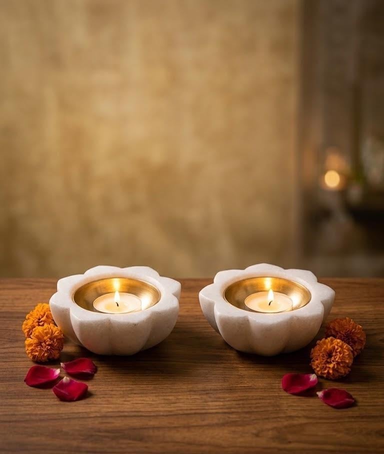 Luxury Marble Candle Holder Set of 2, Handmade White Marble