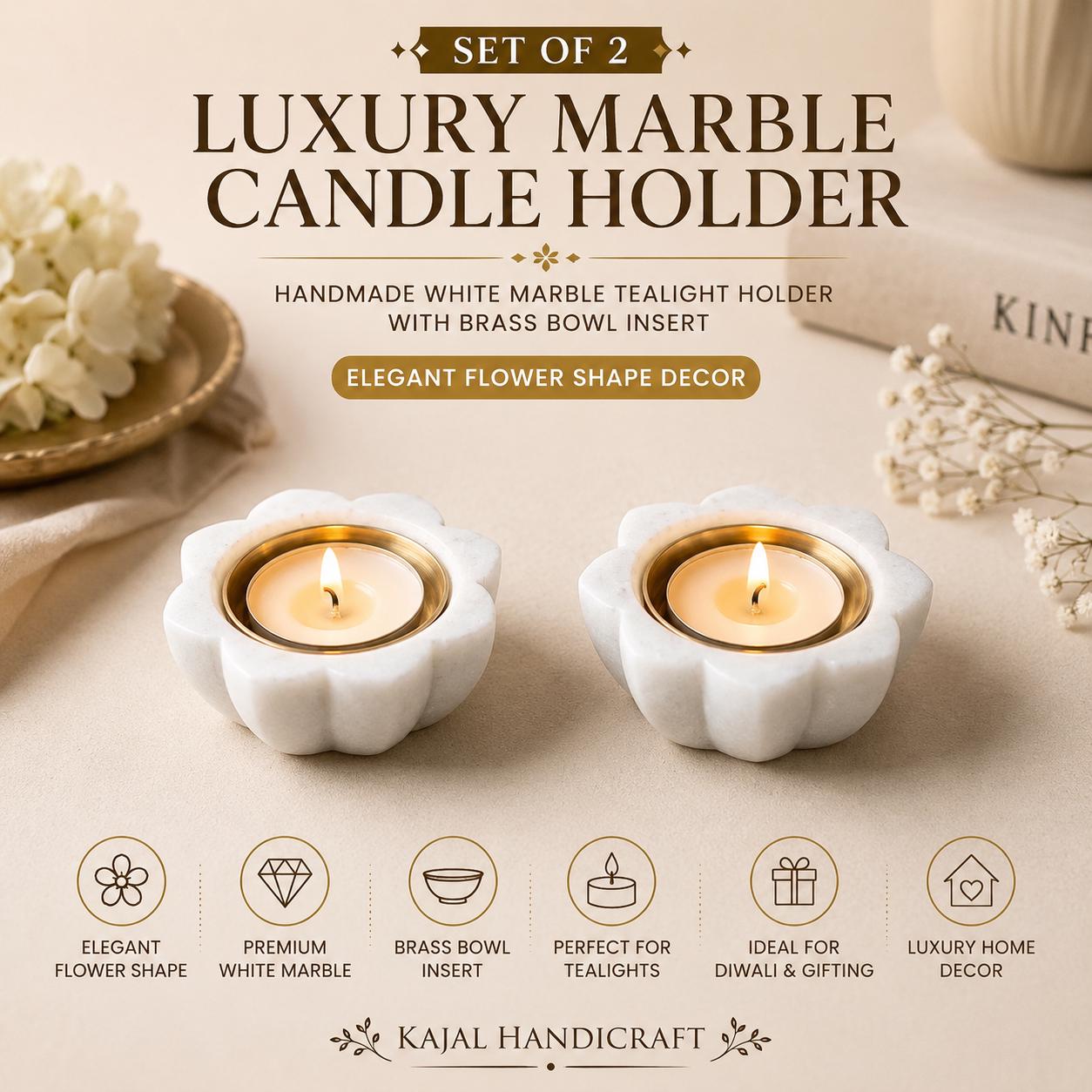 大理石品 marble candle holder 未使用品 Luxury Marble Candle Holder Set of 2, Handmade White Marble