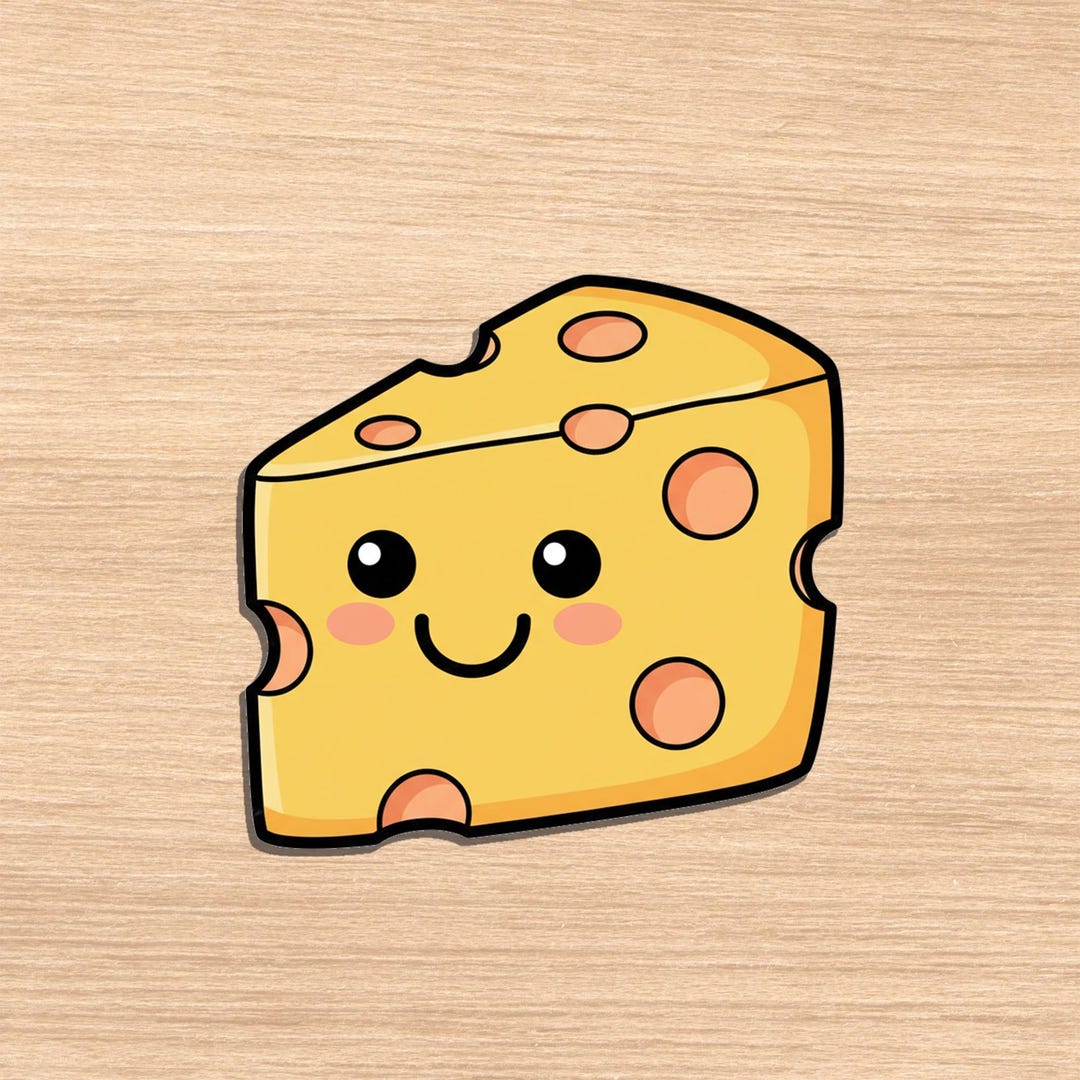 Cute Cheese Sticker, Kawaii Cheese Decal, Cartoon Food Sticker, Funny ...