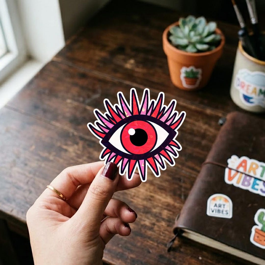 Sticker Red Eye Red Spiky Evil Eye Sticker, Psychedelic Pop Art Decal, Edgy Laptop ...