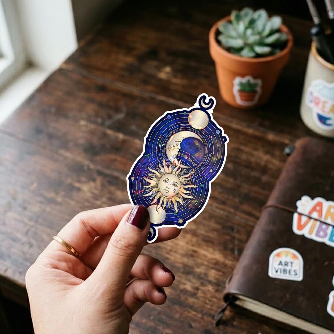 Celestial Sun and Moon Sticker, Holographic Mystical Boho Decal ...