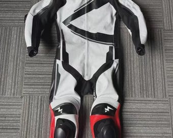 Combinaison moto racing homme noir blanc rouge en cuir | Combinaison de motard une pièce MotoGp Gear