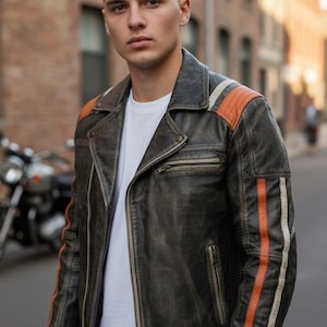 Herren Vintage Distressed Leder Bikerjacke | Retro Motorrad Lederausrüstung | Reiterbekleidung