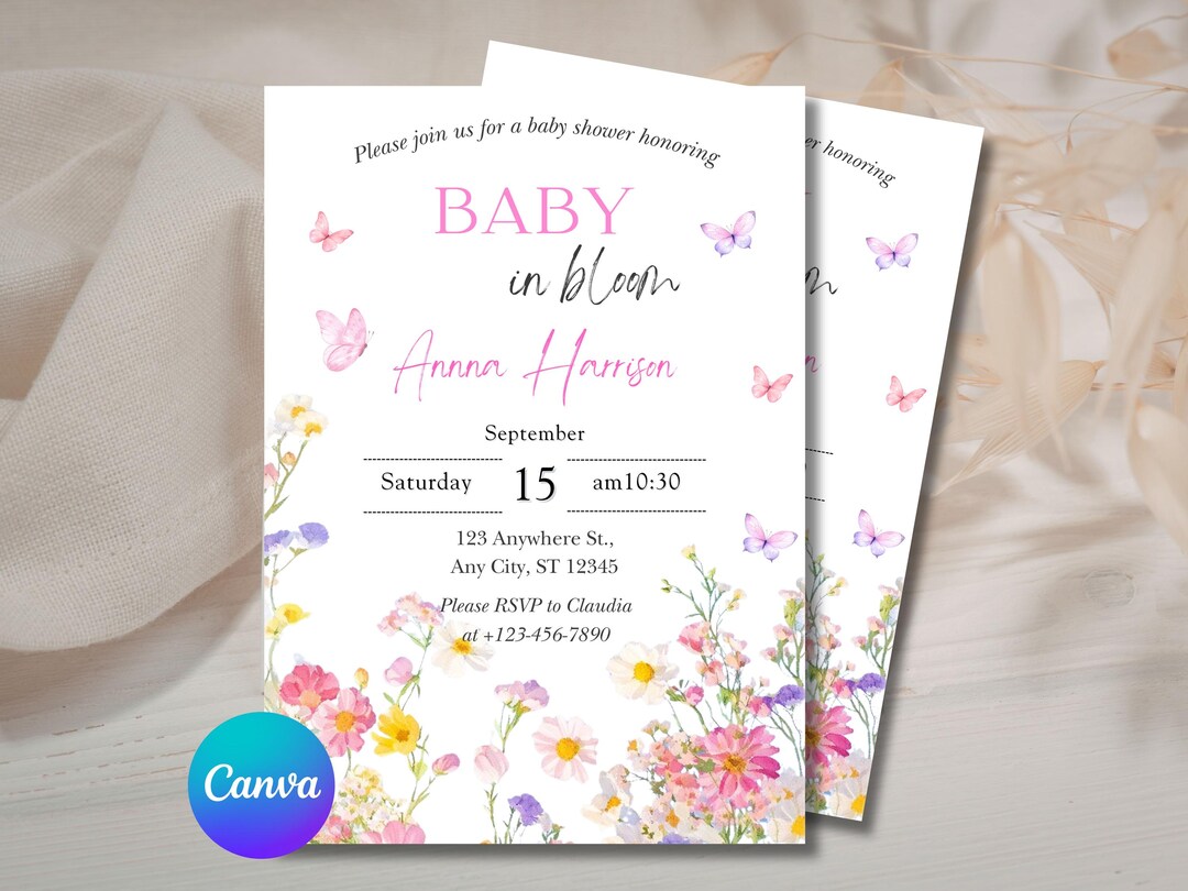 Baby Shower Invitation Template, Editable 5x7 Floral Baby Shower Invite ...