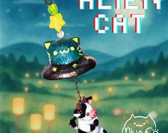 Alien Cat and Cow Keychain