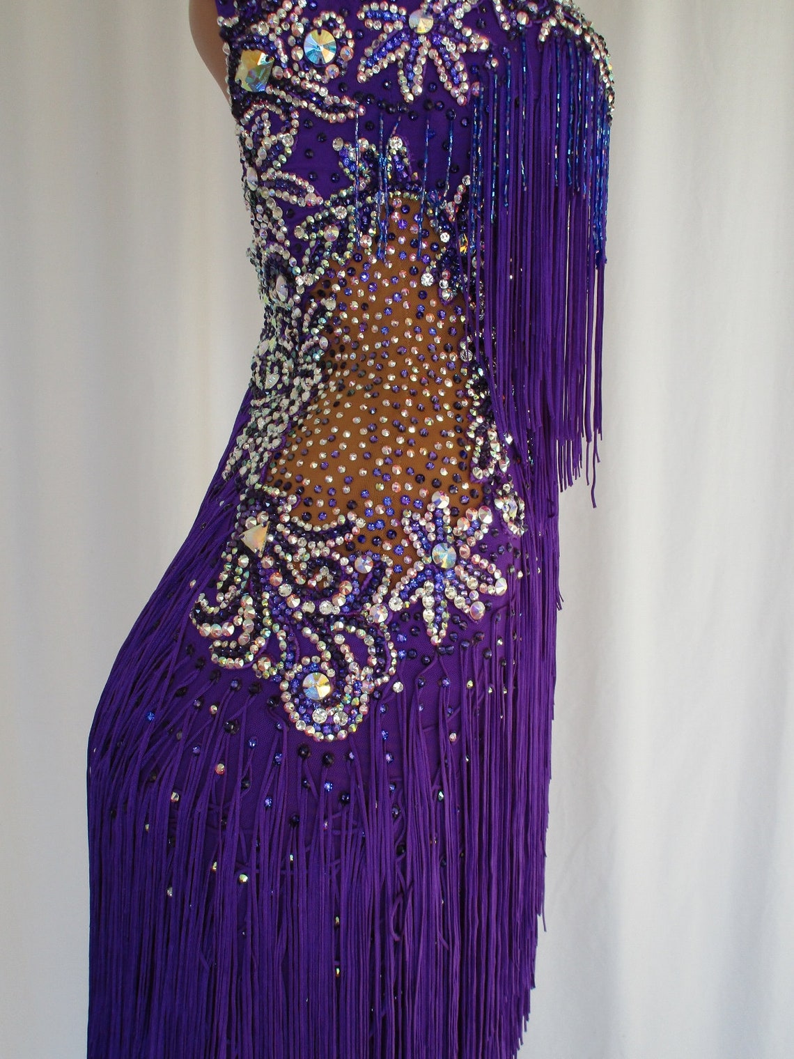 Purple Latin Fringe Dance Dress Etsy