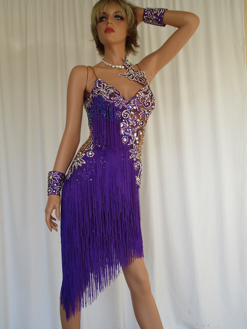 Purple Latin Fringe Dance Dress Etsy