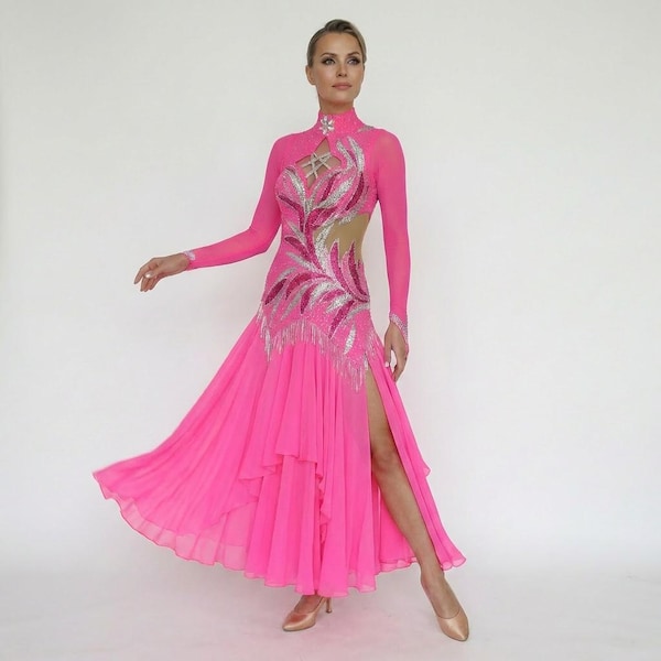 Vestido de salón liso rosa fucsia