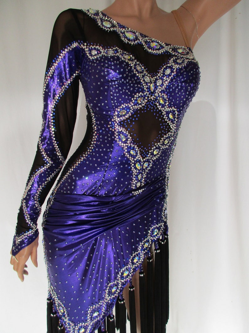 Purple One Sleeve with Tassel Skirt Latin / Salsa Dance Dress | Etsy