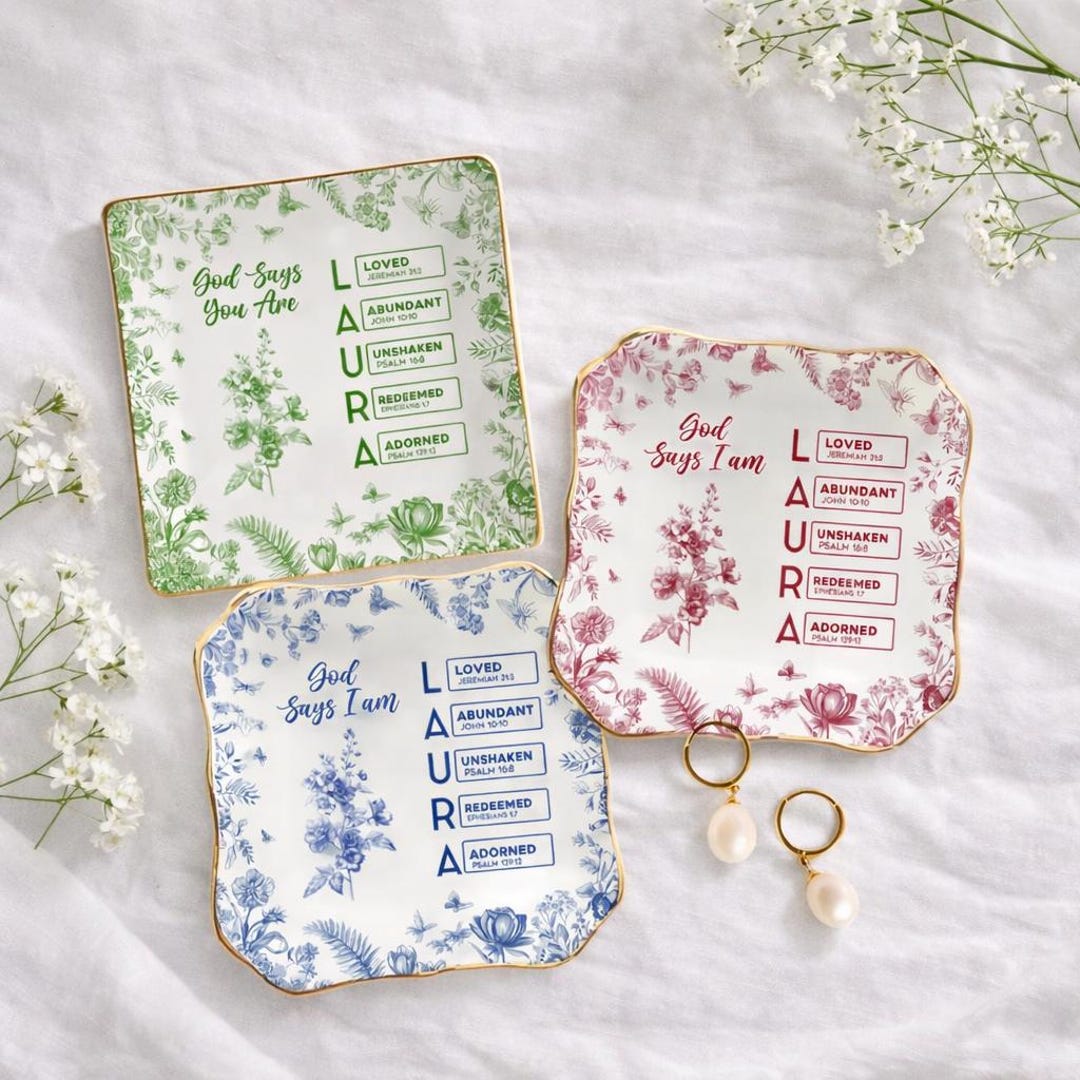 Personalized God Says I Am Toile De Jouy Dish With Bible Verse, Custom ...