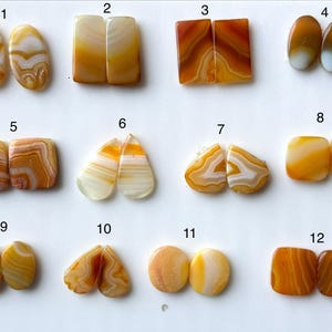 Orange Banded Agate Pair for Earrings Making, Natural Matching Cabochon Gemstone Set