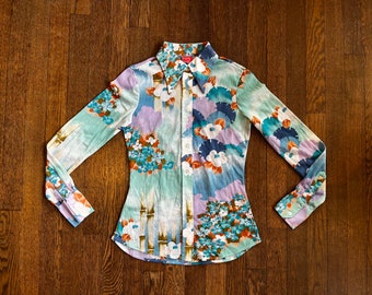 1970's Dreamy Bamboo Garden Button-Up . Petite Fashion . Dreamy + Groovy Femme Blouse