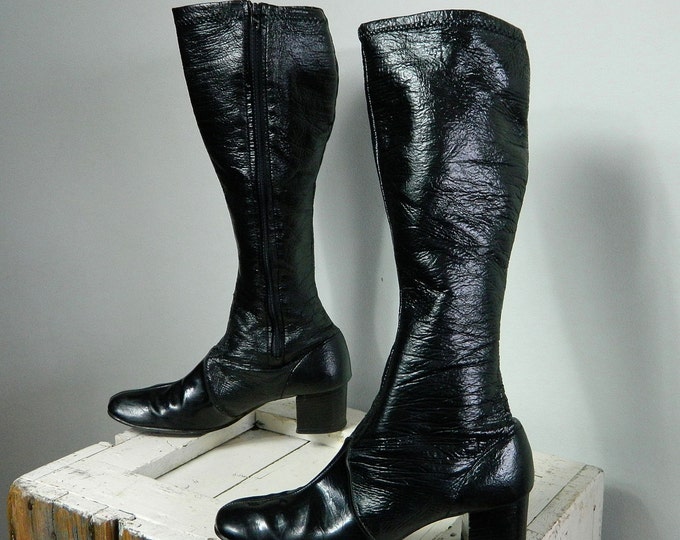 60s Black Go Go Boots . Shiny Vinyl . Mod Fitted Boots . 6 N . - Etsy