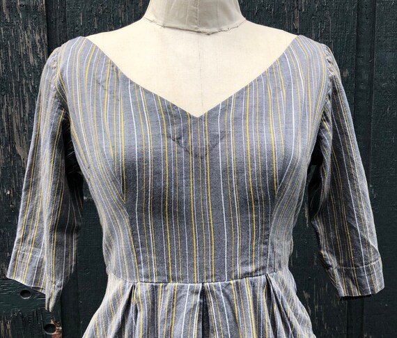 vintage striped cotton dress . wide neck halfsleev