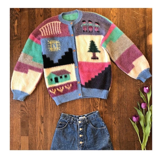 Scenic fuzzy sweater. Balloon sleeves mohair cardi