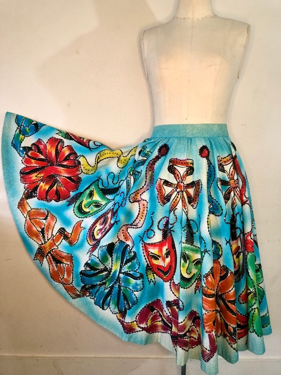 Vintage circle skirt . Handpainted sequin Mexican 