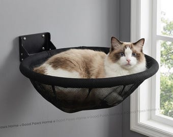 Hamaca para gatos de pared, cama plegable para gatos - Percha flotante moderna para gatos, tumbona transpirable de malla para gatos, percha de metal resistente para interiores.