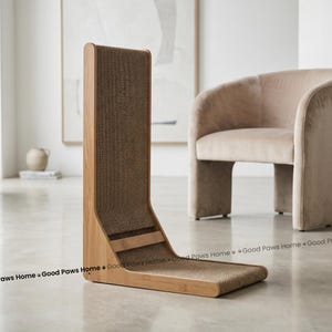 L-Shaped Cat Scratcher Board, Vertical Scratching, Wooden Cat Scratcher with Ball Track, Furniture Protector, Large Corrugated Scratch Pad