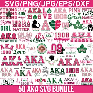 AKA Svg Bundle, Alpha Kappa Alpha Svg, AKA letter Svg, 1908 Svg, Greek Letters, Pink and green Svg, Sisterhood Files, Greek Svg, for Cricut