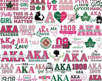 AKA Svg Bundle, Alpha Kappa Alpha Svg, AKA letter Svg, 1908 Svg, Greek Letters, Pink and green Svg, Sisterhood Files, Greek Svg, for Cricut