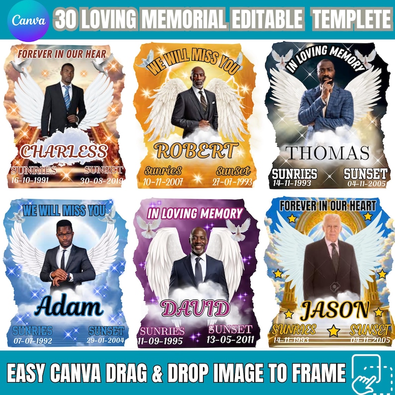 In Loving Memory Design Canva Editable Bundle, Edit Yourself, Editable ...