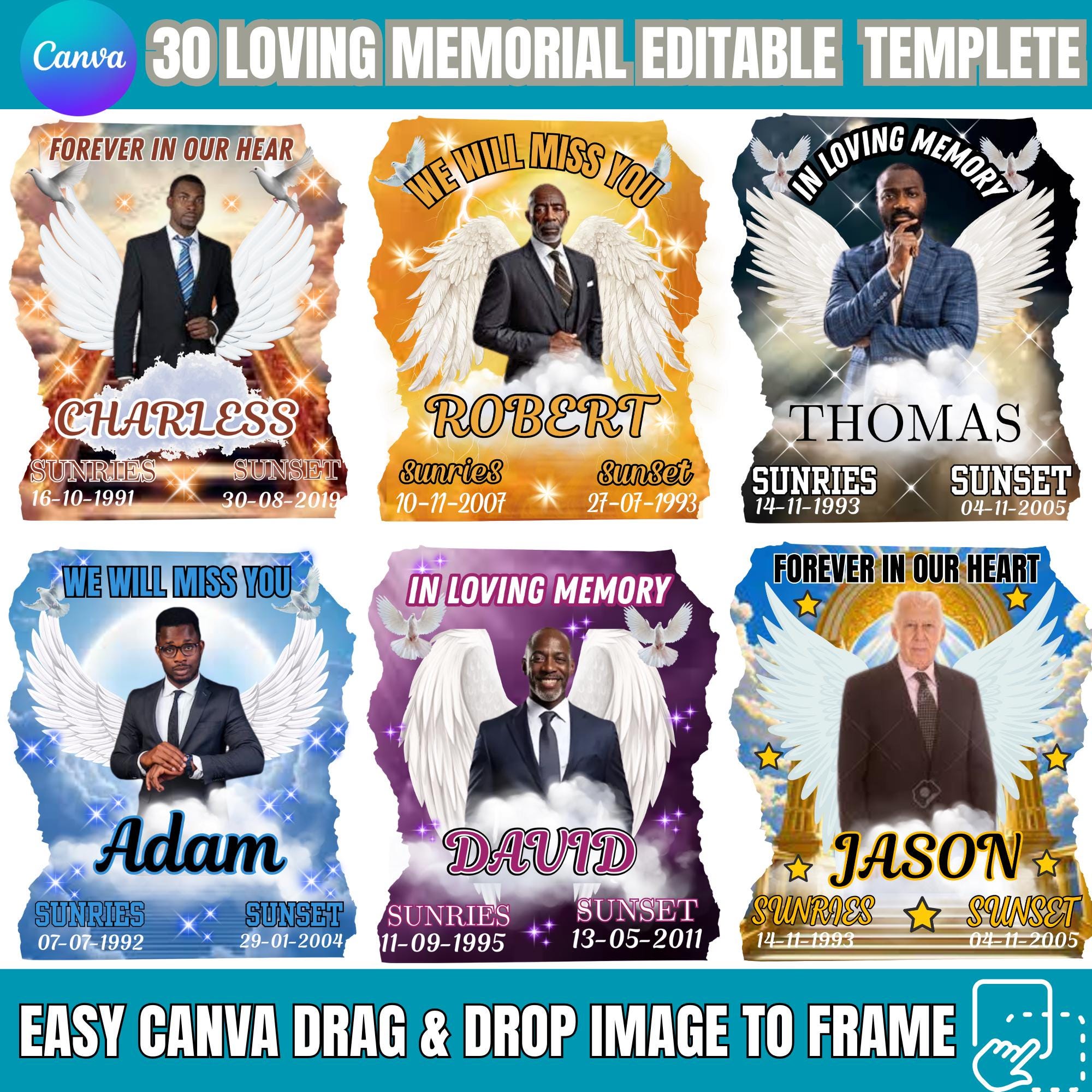 In Loving Memory Design Canva Editable Bundle, Edit Yourself, Editable ...