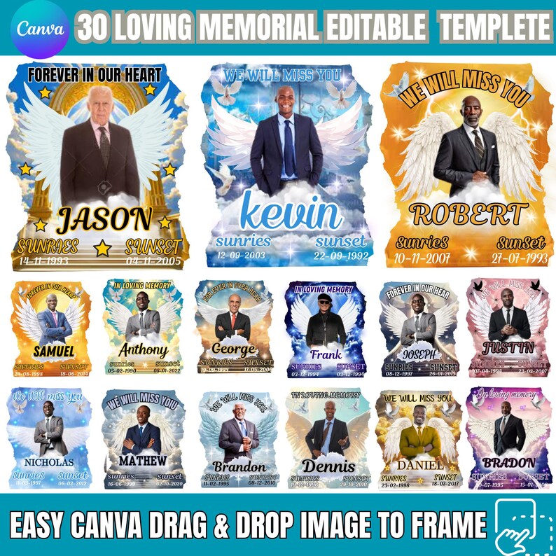 In Loving Memory Design Canva Editable Bundle, Edit Yourself, Editable ...