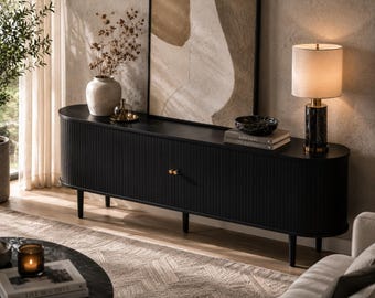 Modern Fluted Sideboard Cabinet, Mid Century TV Stand for up to 80 Inch TV, Wooden Storage Console Table for Living Room Entryway