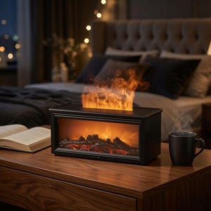 Diffusore per camino accogliente, regalo rilassante per la casa, umidificatore per aromaterapia a forma di fiamma, decorazione per creare atmosfera in camera da letto, regalo unico per l'inaugurazione della casa