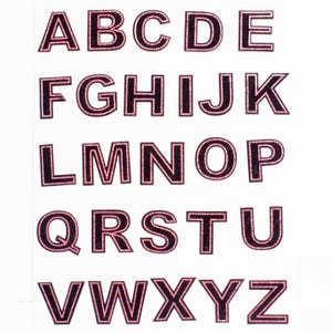 Black Pink Glitter Iron-On Letter Patch, A–Z Alphabet Applique for Clothing and Bags