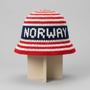 Norway Crochet Bucket Hat Pattern, NORWAY Colourwork Chart, Red White Blue Supporter Hat, Adult PDF Download