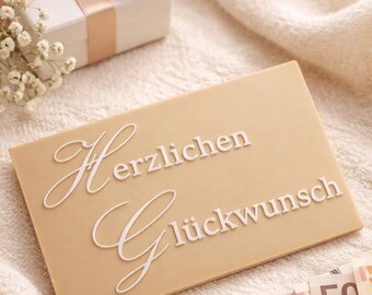 3D printed money envelope "Congratulations" - Beige with white lettering (PLA+) - Envelope as a gift idea in 3D printing