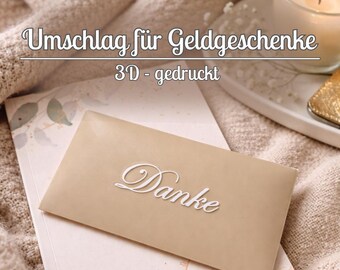 Gift wrapping for money, 3D-printed money envelope "Thank you" - Beige with white lettering (PLA+) - Gift idea as a thank you